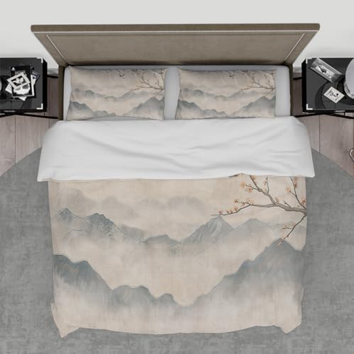 Mist Mountain Bedding Set 3 Pieces Cute Birds Flowers Beige Gray Duvet