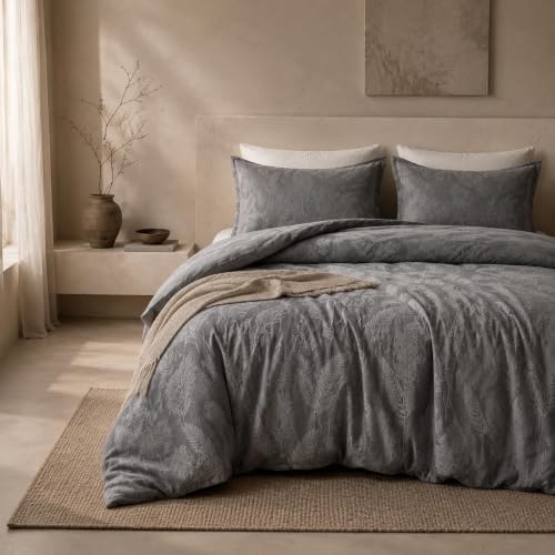SLEEP ZONE Boho Duvet Cover Set Full Size, Jacquard Leaf 3 Pieces