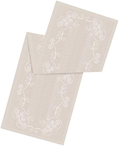 SARO LIFESTYLE Embroidered Scroll Table Runner - Linen Blend Table