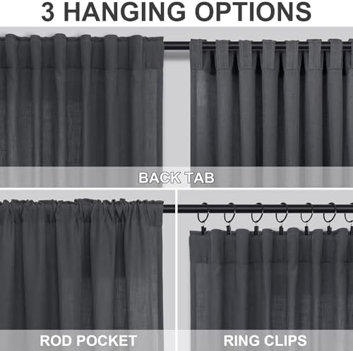 Dark Grey Curtains 96 Inches Long for Living Room 2 Panels Back Tab