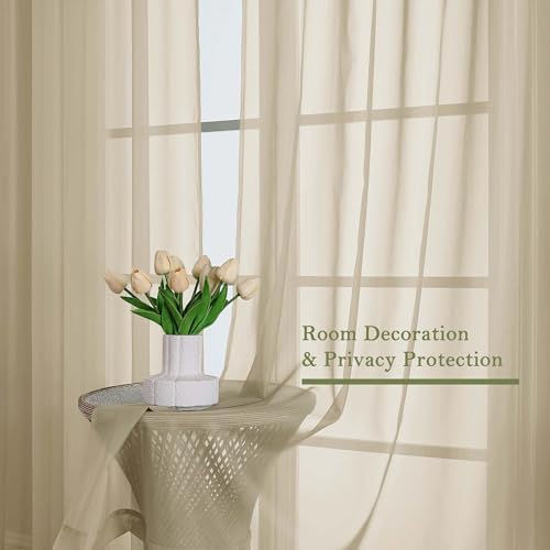 Lecloud Taupe Sheer Curtains 120 Inches Long 2 Panels Set, Rod Pockets