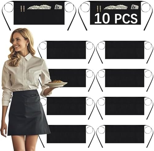 10 PCS Server aprons with 3 pockets - Reinforced tailor edge