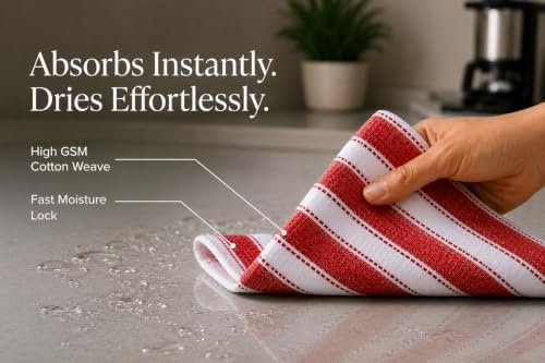 Cotton Kitchen Towels Set of 6, Large, 18 x 28 Inch, Absorbent Dish