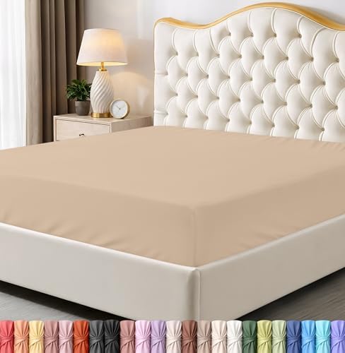 Twin Fitted Sheet, Ultra Soft Fits Up to 15 Inch Deep Pocket, Beige