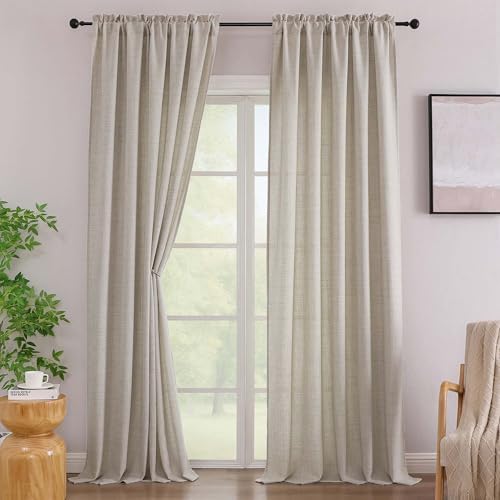 Simplebrand Linen Linen 120 Inch Curtains 2 Panels Set, Faux Linen