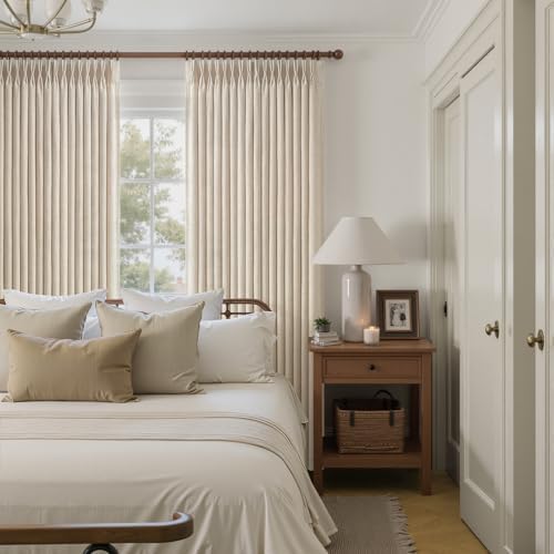 Extra Long 108 Inch Pinch Pleated Natural Living Room Curtains 4
