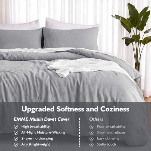EMME Muslin Cotton Duvet Cover Set Linen Like Light Grey Twin