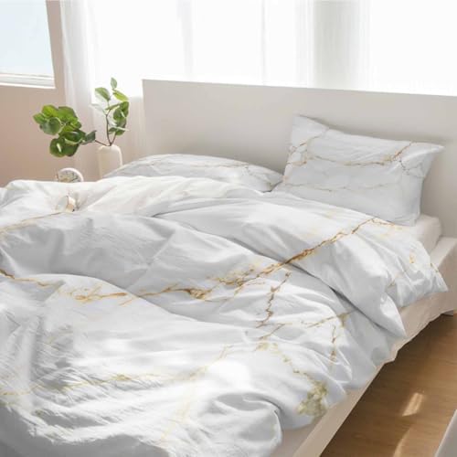Duvet Cover Set Queen, Modern Marble Texture Abstract 3 Piece Bedding