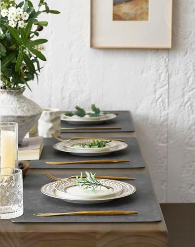 Reversible Faux Leather Placemats and Coasters Set of 12, 12x17 Inch