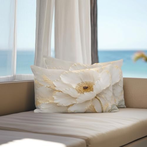 Cream Gold Flowers Outdoor Pillow Covers 20x12 Inch Lumbar Pillow