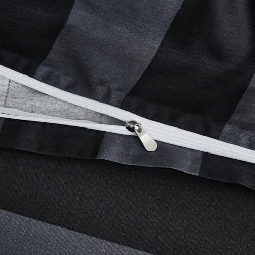 Black Dark Gray Stripe Duvet Cover Set King 100% Cotton Twill Bedding