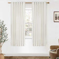 Linen Cotton Blend Curtains 63 Inch Length, Semi Sheer Hooks Rod