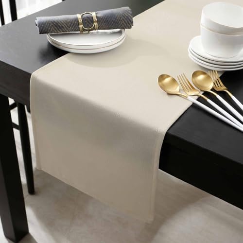 Cotton Linen Table Runner 72 Inches Long, Ivory White Dining Table