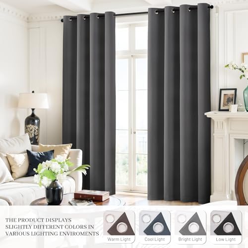 Yakamok 100% Blackout Curtains 52x63 inch Length Charcoal Grey-Bedroom