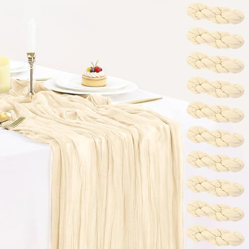 BLUETOP 10 Pack Beige Cream Cheesecloth Table Runner 35x120 Inches