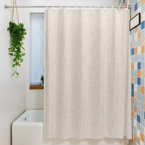 Minimalist Creamy White Shower Curtain for Bathroom Rustic Neutral