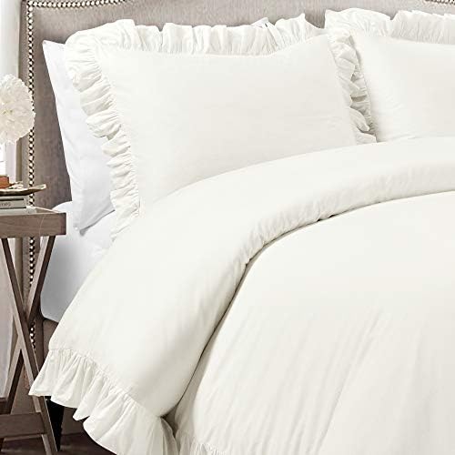 Lush Decor Reyna Ruffle Cotton Duvet Cover Set 3 Piece Set King, White