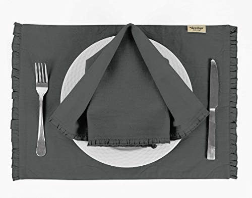 Gray Solid Home Decor Washable Frill Placemats & Napkins Table Decor