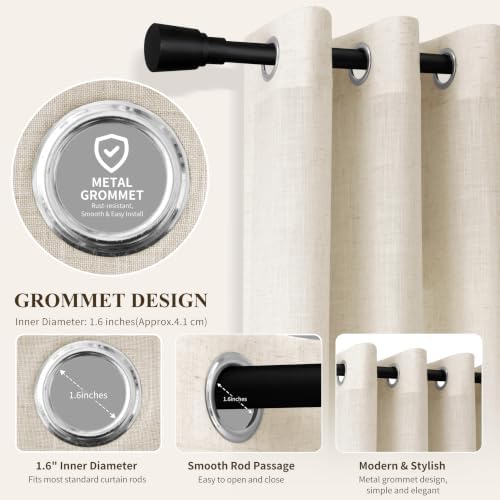 Hokibero Cream Grommet Linen Curtains 120 Inches Long for Living Room