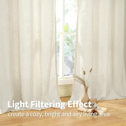 YoungsTex 84 Inches Length Linen Curtains for Living Room 2 Panels