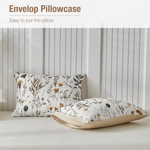 Lekesky Reversible Duvet Cover Queen Size 3-piece, Khaki Floral
