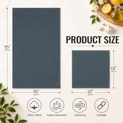 Homaxy 12 Pack 100% Cotton Kitchen Towels and Dishcloths Set, Dark