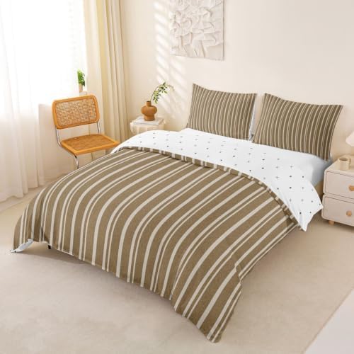 Taupe Beige Striped Duvet Cover Set King Size,Modern Simple Line