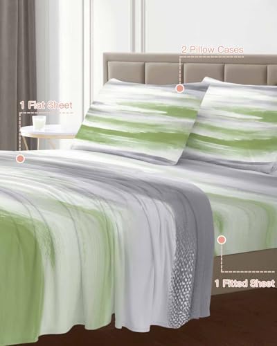 Sage Green Gray California King Bed Sheets,Breathable Cooling Sheet