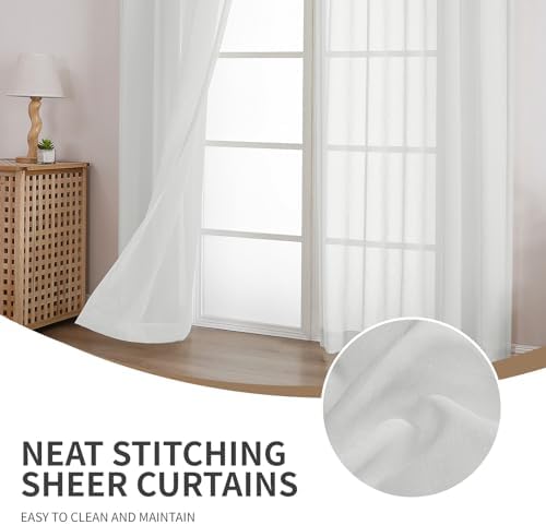 CUCRAF White Sheer Curtains 95 Inches Long 2 Panels Set, Semi Sheer