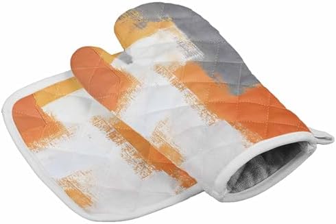 Quilted Cotton Terry Cloth Oven Mitt, Pot Holder Gradient Orange Gray