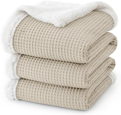 PHF Waffle Sherpa Blanket King Warm for Winter, 104"x90", Light Taupe