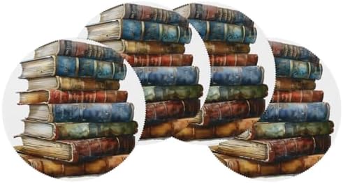Vintage Book Round Placemats 16 inch Set of 4 Table Mats for Kitchen