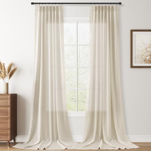 Nanspring Extra Long Linen Curtains 120 Inch 2 Panels Set for Living