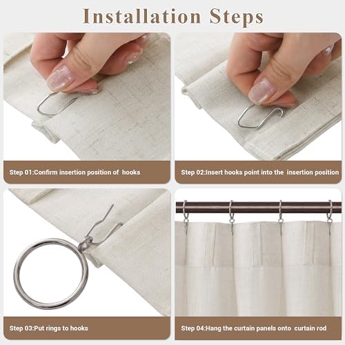 Joywell Linen Pinch Pleated Window Curtains 63 Inch Long,Back Tab Clip