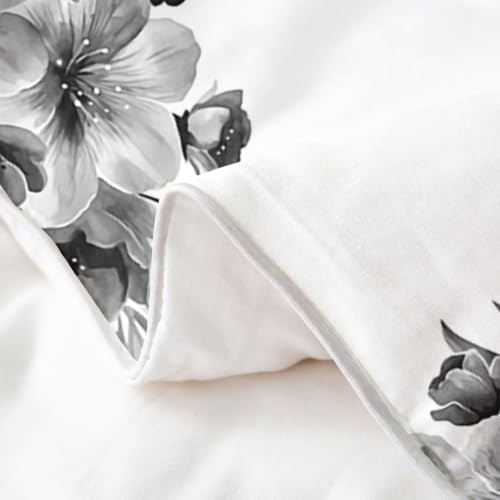 Erosebridal Grey Floral 100% Cotton Duvet Cover Queen Watercolor Boho