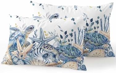 Outdoor Pillows Waterproof, Blue Turtle Coastal Bedding Throw Pillows