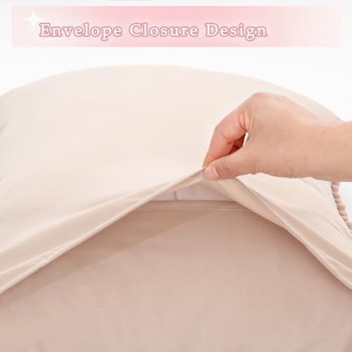 Pom Poms Pillow Shams King Size Set of 2, Taupe Decorative Pillowcases