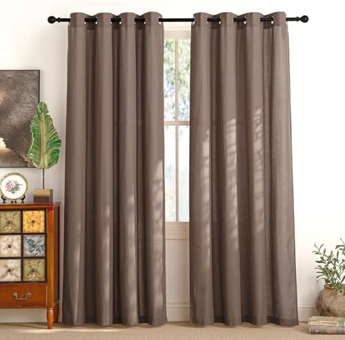 NICETOWN Linen Brown Curtains 96 inch Long, Grommet Privacy Added