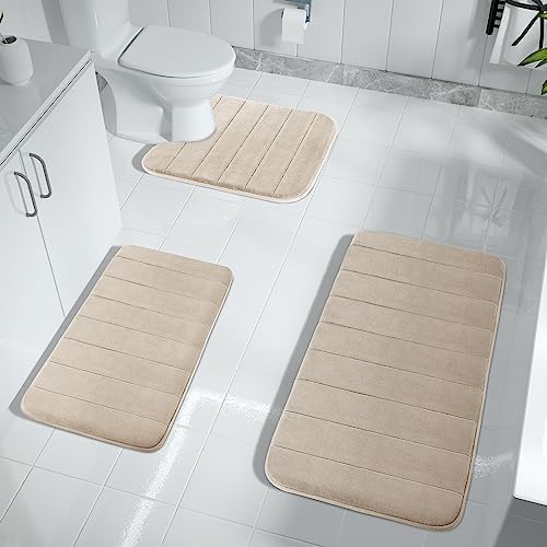Yimobra 3 Pieces Memory Foam Bath Mat Sets, 31.5 x 19.8 + 17x24 and