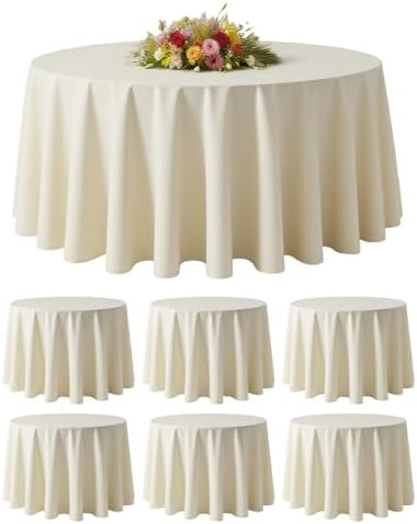 BESTVIP 6 Pack 120" Ivory Round Tablecloths | Fits 48"-78" Tables