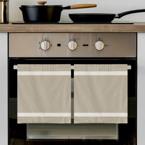 Beige Striped Kitchen Towels Set of 3, Water Absorbent Dish Towel