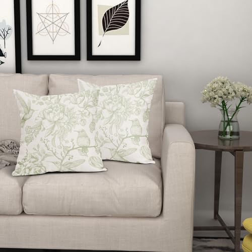 Chinoiserie Green White Floral Pillow Covers 22X22 Inch French Country