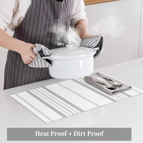 Placemats Set of 8 Classic Grey Stripes Place Mats for Dining Table