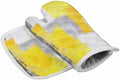 Quilted Cotton Terry Cloth Oven Mitt, Pot Holder Yellow Gray White