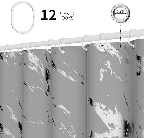 Gray Marble Shower Curtain - Realistic Vein Design, Water-Resistant