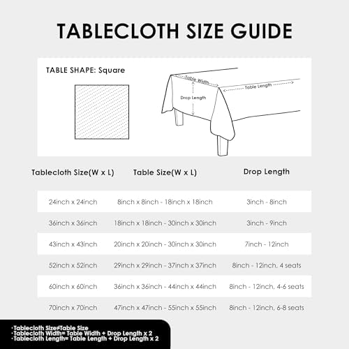 Boho Cotton Linen Square Tablecloth Grey 52 x 52 Inch