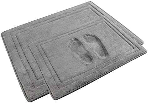 Memory Foam Bath Mat Grey Bathroom Rug Set of 2 Non-Slip Washable