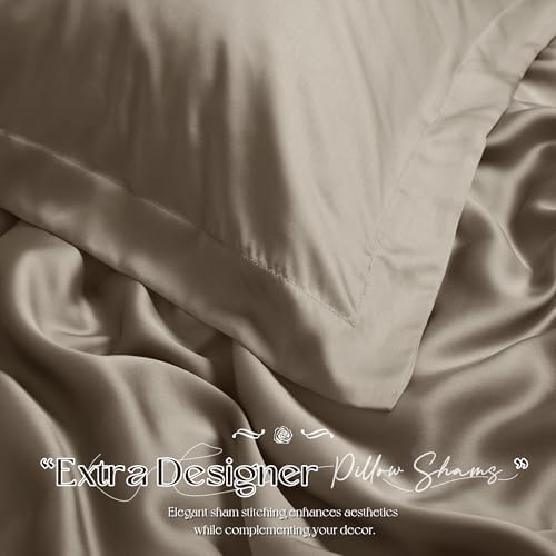 Manyshofu Khaki Tencel Cotton Duvet Cover Set, 5 Piece Cooling King
