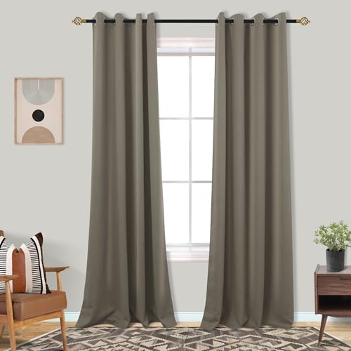 Mrs.Naturall Dark Taupe Blackout Curtains, Earthy Putty Mushroom Color