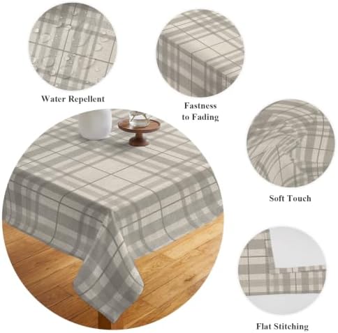 Minimalist Gray Stripe on Beige Waterproof Tablecloth Rectangle
